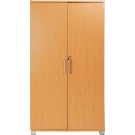 Beech wooden Filing cabinet with 3 shelves - 2 Door Lockable Filing Cabinet - Tall wood Office Storage Cupboard Organiser - Strong and Sturdy Shelving Unit 1400mm(h) x 800mm(w) x 350mm(d) (1/5)