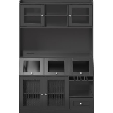 Armario alto de cocina 120 x 40 x 181,7 cm con LED, USB y puertas de cristal, MDF negro HOMVRA (1/5)