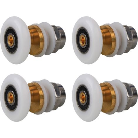 Rodillos para puerta de ducha de 20 mm, juego de 4 rodillos de latón para puertas correderas de ducha, para la sustitución de guías de puertas de cristal correderas de ducha (20 mm). (1/5)