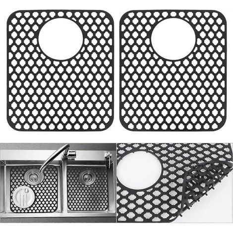 Lot de 2 tapis d'évier en silicone antidérapants, protection du fond de l'évier et de la vaisselle, cuisine (1/5)