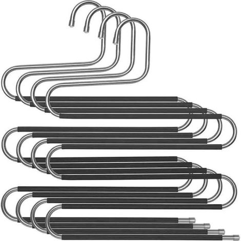 Lot de 4 Cintres en INOX à 5 Niveaux, Organisateur, Rangement, Cintre Multiples pour Pantalons, Serviettes, Cravates Anti-dérapant
