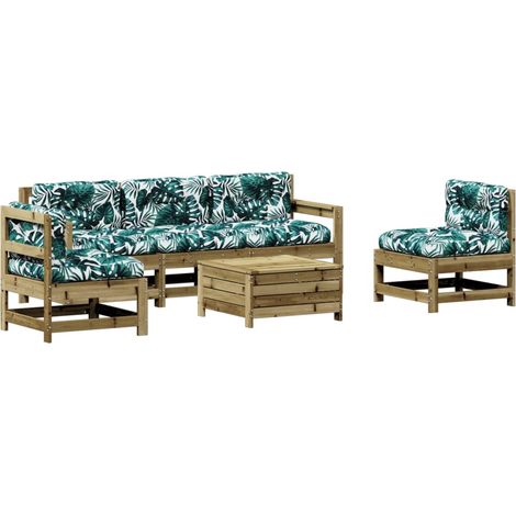 Salon de jardin 6 pcs avec coussins bois de pin imprégné vidaXL (1/5)