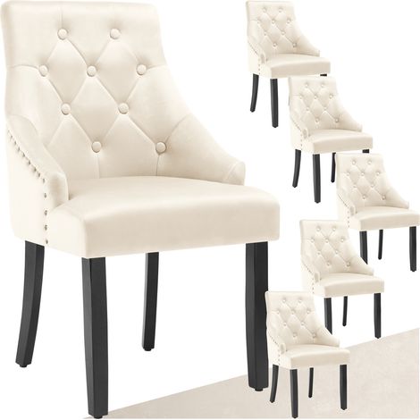 Lot 6 chaises de salle à manger matelassée en velours crème/noir (1/5)