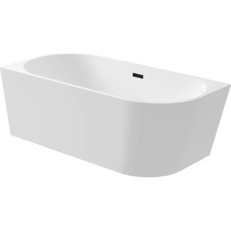 Balneo Baignoire d'angle AVOLA gauche 170x80 cm - Acrylique blanc - bonde Clic-Clac et siphon inclus, finition noir (1/5)
