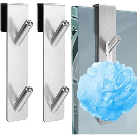 2 Pièces Crochet Paroi de Douche Verre,Crochet de Douche en Acier Inoxydable,Porte Serviette Salle de Bain Sans Percage,Crochets de Porte de Douche,Pour Suspendre Set de Douche,Serviette(Argent