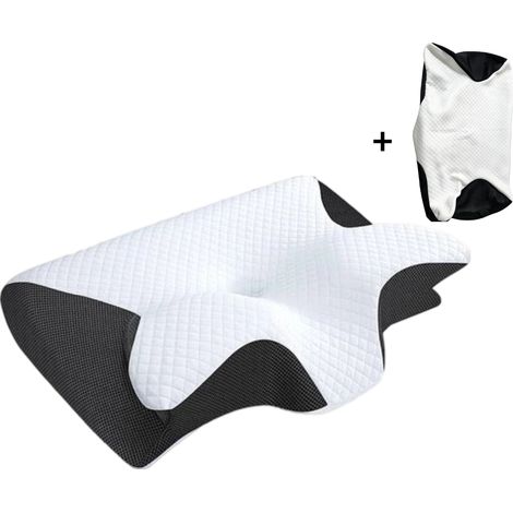 Oreiller ergonomique cervical à mémoire de forme 62x37x12cm – Housse respirante et lavable-Soutien nuque et dos – Mousse CertiPUR-US, noir (1/5)