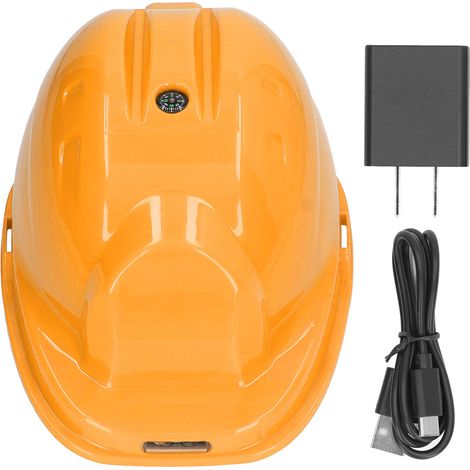 Gelber, solarbetriebener Bauhelm mit Belüftung, USB-Kühlung, Sonnenblende und universellem 100-240V-Stecker für den Außeneinsatz. (1/5)