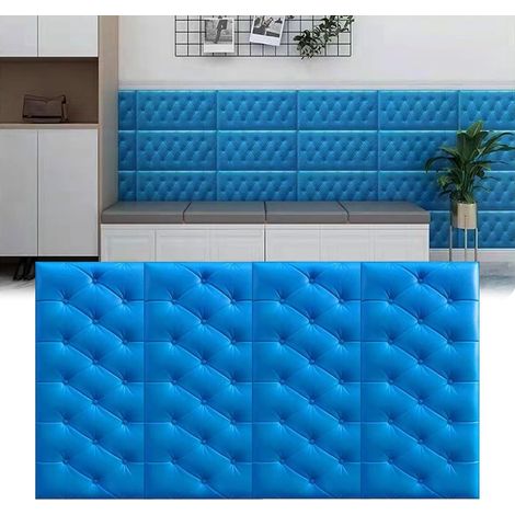 Lot de 4 panneaux de tête de lit à décoller et à coller, panneau mural autocollant, rembourrage rembourré 3D pour enfants, rembourrage anti-collision, décoration de chambre/salon (bleu foncé (1/5)