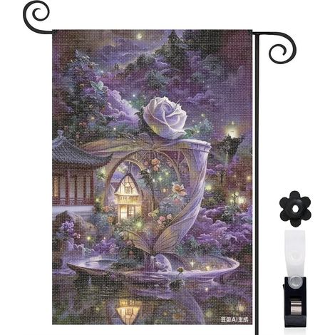 Drapeau de jardin rose blanche et forêt violette enchantée 30 x 45 cm décoration extérieure jardin (1/4)