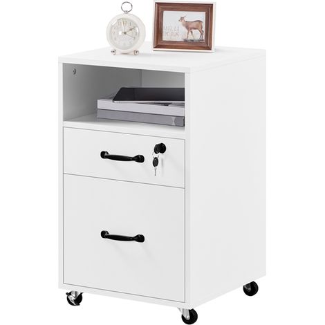 Yaheetech Armadietto da Ufficio e Studio Schedario da Archivio con 2 Cassetti e Ruote Bianco