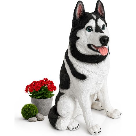 Relaxdays, statua da giardino Husky, resistente alle intemperie, per esterni/terrazze, HxLxP: 86 x 49 x 62 cm