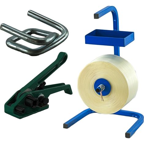 19 mm Textil Polyester Umreifungsset Umreifungsband Abroller Klemmen Bandspanner (1/5)