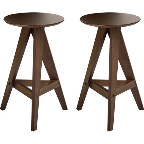 Conjunto de 2 taburetes de madera de caucho estilo retro comedor cocina marrón oscuro Aroma (1/5)