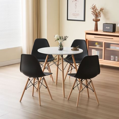 Daisy 80cm Round Dining Table White with 4 Black Chairs