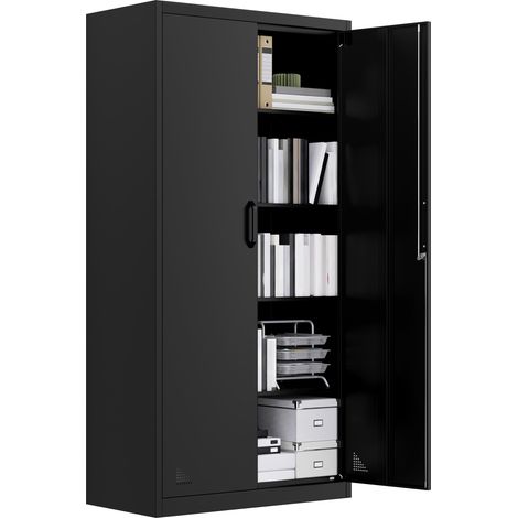 Armoire de classement, 4 étagères réglables, Armoire de Bureau, Rangement en Acier, métallique, Garage, Bureau, débarras, 180 cm x 90 cm x 45 cm, Noir (1/5)