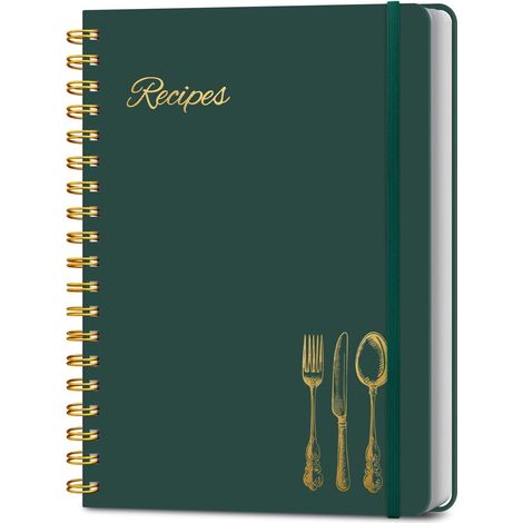 Livre de recettes vierge pour écrire vos propres recettes - Couverture rigide - Journal de recettes - Peut contenir 150 recettes (noir vert) (1/5)