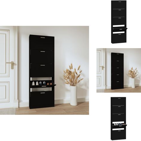 Armoire à chaussures Noir 59x17x169 cm Bois d'ingénierie - Meuble Range Chaussure - Armoire Chaussure - Rangement Chaussure - Placard Chaussure - Commode Chaussure (1/5)
