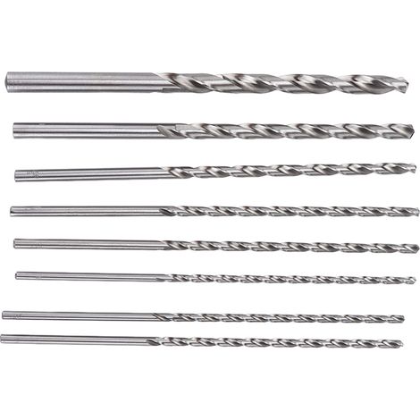 Kit de 8 forets hélicoïdaux HSS pour le perçage du métal et du bois, outil rotatif, 4 à 10 mm, extra longs (200 mm). (1/5)