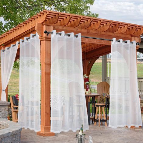 Rideaux transparents imperméables pour terrasse, lot de 2, 132 x 213 cm, filtrant la lumière, avec œillets, pour véranda, tonnelle,jardin, blanc (1/5)