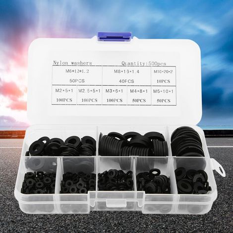 Rondelles en nylon (500 pièces/boîte) - M2, M2.5, M3, M4, M5, M6, M8, M10 - Accessoires de quincaillerie - Noir (1/5)
