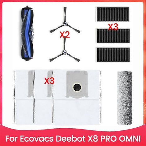 Pour aspirateur robot ECOVACS DEEBOT X8 PRO OMNI : brosse latérale principale, filtre HEPA, rouleau de nettoyage, sac à poussière (1/5)