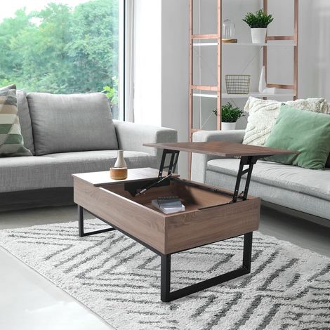 Table Basse Flower Plateau relevable, chêne Pieds métal Noir, 110x55 (1/5)