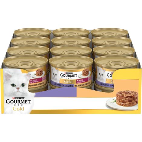 GOURMET Gold Intrecci di gusto Cibo Umido per Gatti Adulti Tortino con Tacchino e Agnello 24 Lattine da 85g (1/5)