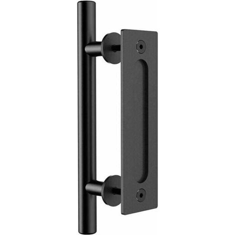 Poignée De Porte Coulissante - Aluminium Noir - 30 Cm - Pour Porte En Bois Épaisseur 35 À 45 Mm - Lot De 1