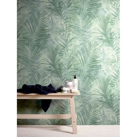 A.S. Creations – Papier peint vinyle jungle bleu 270g/m² – Motif feuillage palmier – Lessivable et brossable – Raccord sauté (1/8)