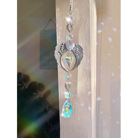 Attrape-Soleil à Ailes d'Ange avec Octogones en Cristal et Prisme en Forme de Cœur, Décoration Murale pour Personne Spéciale, Cadeau d'Anniversaire et de Saint-Valentin (1/4)