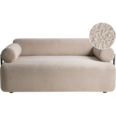 2 Seater Sofa Beige Boucle Fabric Soft Black Elements Modern Style Living Room ELVA (1/5)