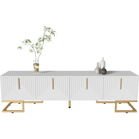 Meuble TV Lowboard Avec Porte Texturée, Poignées Et Pieds Dorés (1/5)