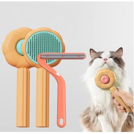 Brosse à poils longs - Brosse à poils de chat - Poignée antidérapante - Acier inoxydable - Nettoyage facile (1/4)