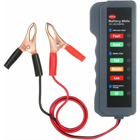 1 Testeur batterie, affichage LED 6 voyants, pinces cuivre, analyseur alternateur, voiture moto 12V (1/4)