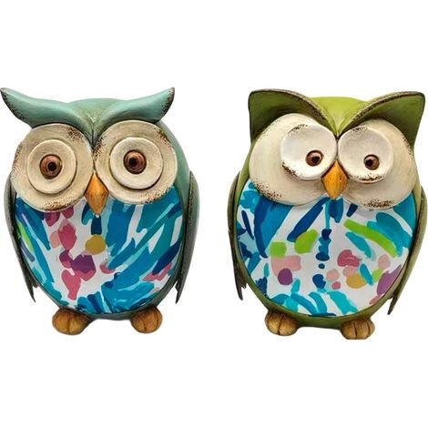 Figuras de búho de resina turquesa y verde 12 cm, set de 2 (1/5)