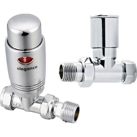 West Elegance TRV Thermostatic Radiator Valve and Lockshield Straight Chrome (1/2)