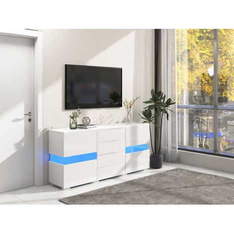 Buffet blanc brillant éclairé par LED 16 teintes pour séjour et salle à manger