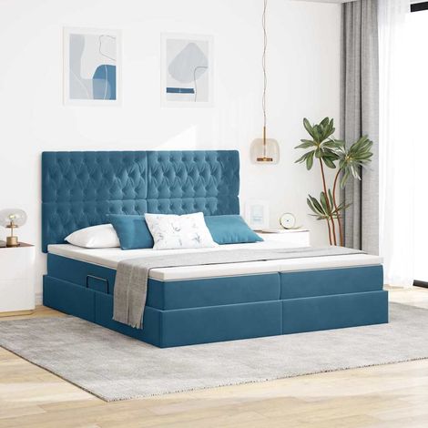 Cama con almacenamiento Azul Oscuro 200 x 200 cm Terciopelo