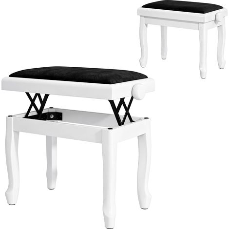 Banc de Piano, Tabouret Piano Réglable en Hauteur 45-56 cm, Banc de Clavier, Siège Rembourré en Velours, Blanc (1/5)
