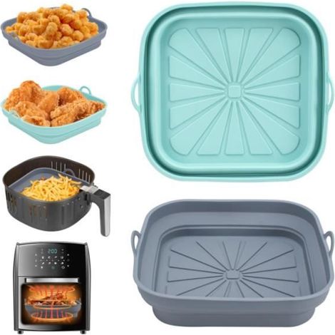 Moule Silicone Air Fryer Accessoire, 2 Pièces Panier Moule pour Friteuse à Air Chaud Réutilisable Airfryer Pot Plat Carré Pliable (1/4)