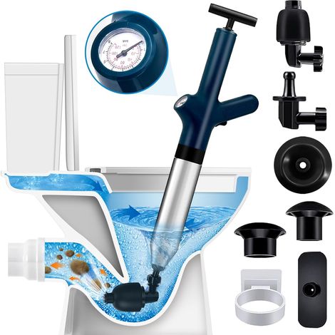 Nettoyeur de toilettes haute pression — Déboucheur de canalisations en acier inoxydable avec manomètre en temps réel — Nettoyeur multi-canalisations pour sols de salles de bains et cuisines (1/5)