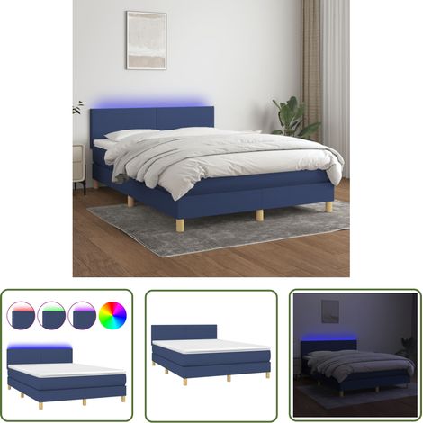 The Living Store Sommier à lattes de lit avec matelas LED Bleu 140x200 cm Tissu - Sommier Tapissier - Lit Avec Led - Lit Design - Lit Moderne - Lit Bleu (1/5)