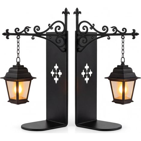 Library Lanterns Set of 2 – Vintage LED Shelf Lamp Mini Decorative Floor Lamp – Warm Reading Nook Night Light – Book Lovers Gift Home Library Ambient Lighting