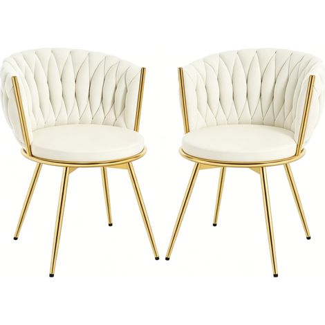 2er-Set drehbare Esszimmerstühle aus Samt Beige mit gepolsterter Rückenlehne und Metallbeinen (1/5)