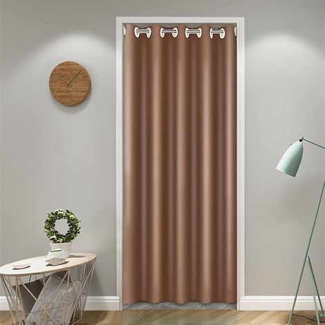 Thermal Insulated Blackout Curtains with Eyelets, Noise Cancelling Interior Door Curtain, No Drilling for Doors, Children's Room, Brown, 120 x 200 cm (1/4)