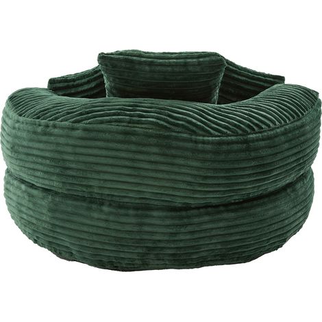 Fauteuil poire en velours côtelé vert foncé avec dossier haut et 3 coussins, pour adultes et enfants (1/5)