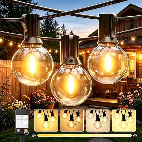 Outdoor String Light-Garland-Guinguette-Outdoor, 30 m LED Lamp with Dimmer, Waterproof IP45, 37+2 G40 Unbreakable Bulbs for Garden, Pergola, Terrace, Deco Balcony, Weddings and Parties (1/5)