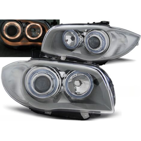 Paire de feux phares BMW serie 1 E81/E87 de 2004 a 2011 Angel eyes chrome-27361115 (1/2)