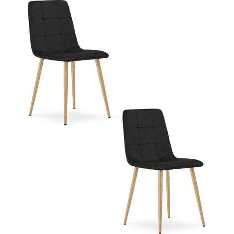 Chaise Kara - velours noir / pieds couleur bois x 2 (1/5)