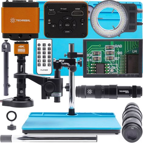 Microscopio digital 10A Pro 144x con brazo LED, cámara, pantalla naranja de 10" y tapete de silicona. (1/5)